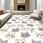 Kawaii Cream Gray Cats Face Collection Rug