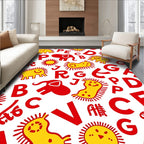 Whimsical Red Alphabet Animal Sun Rug