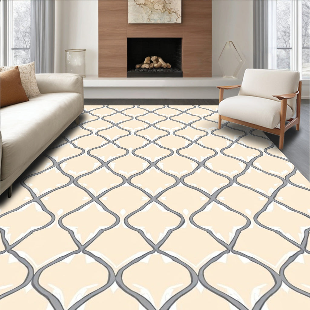 Quatrefoil Cream Gray Lattice Rug