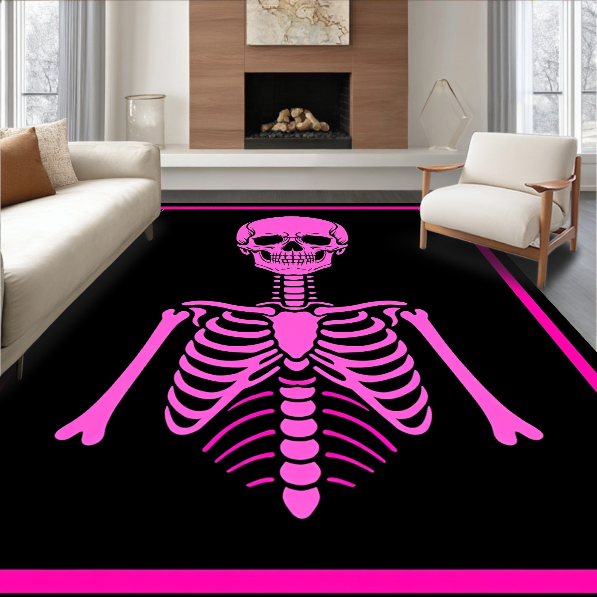 Hot Pink Skeleton Bone Frame Rug