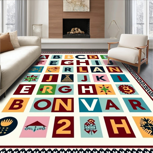 Alphabet blocks with colorful border Rug