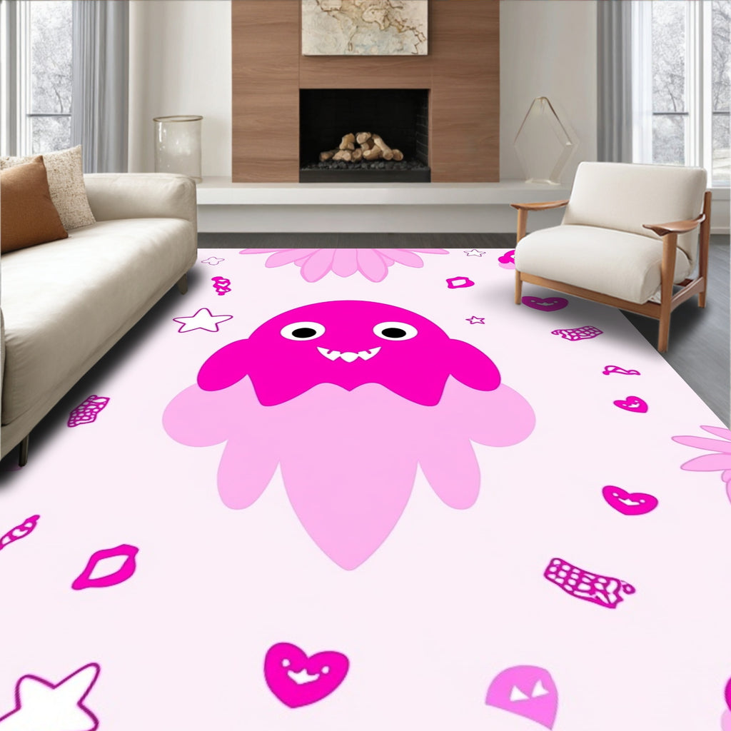 Whimsical Pink Monster Heart Star Rug