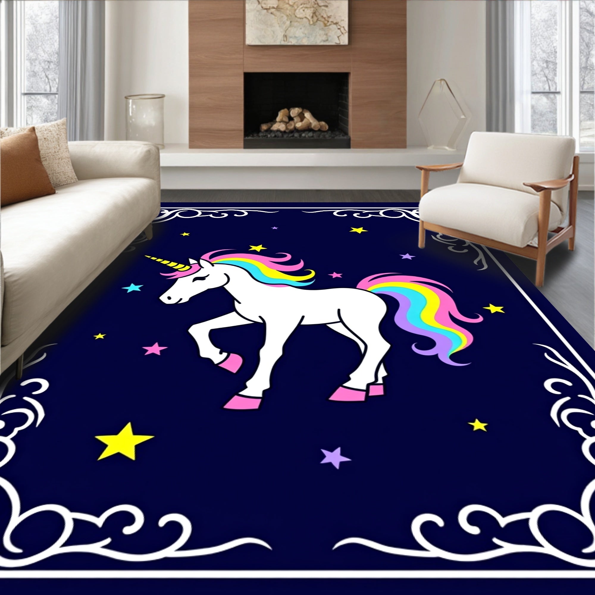 Rainbow Mane Unicorn Night Sky Rug