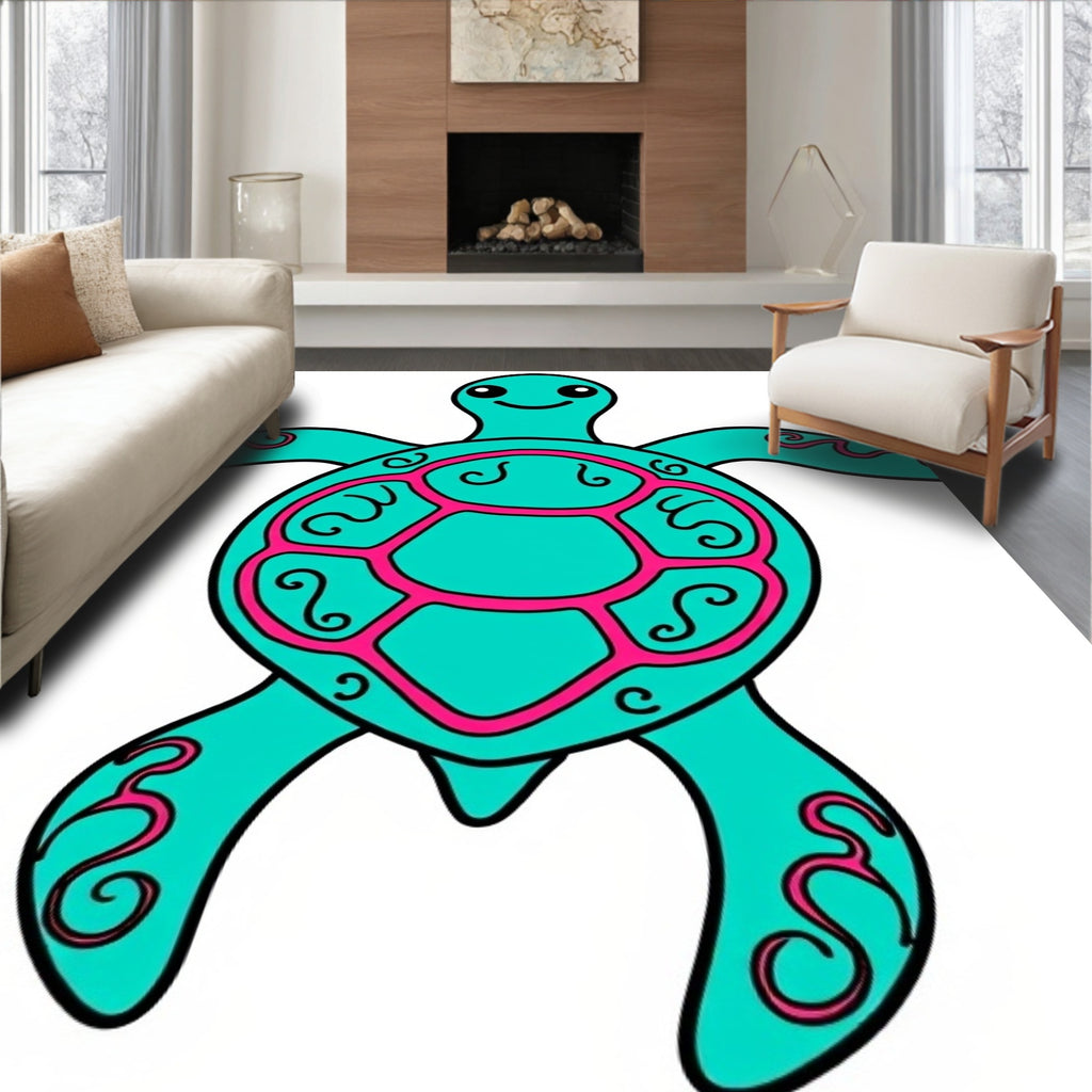 Turquoise Turtle with Pink Swirl Accents Rug