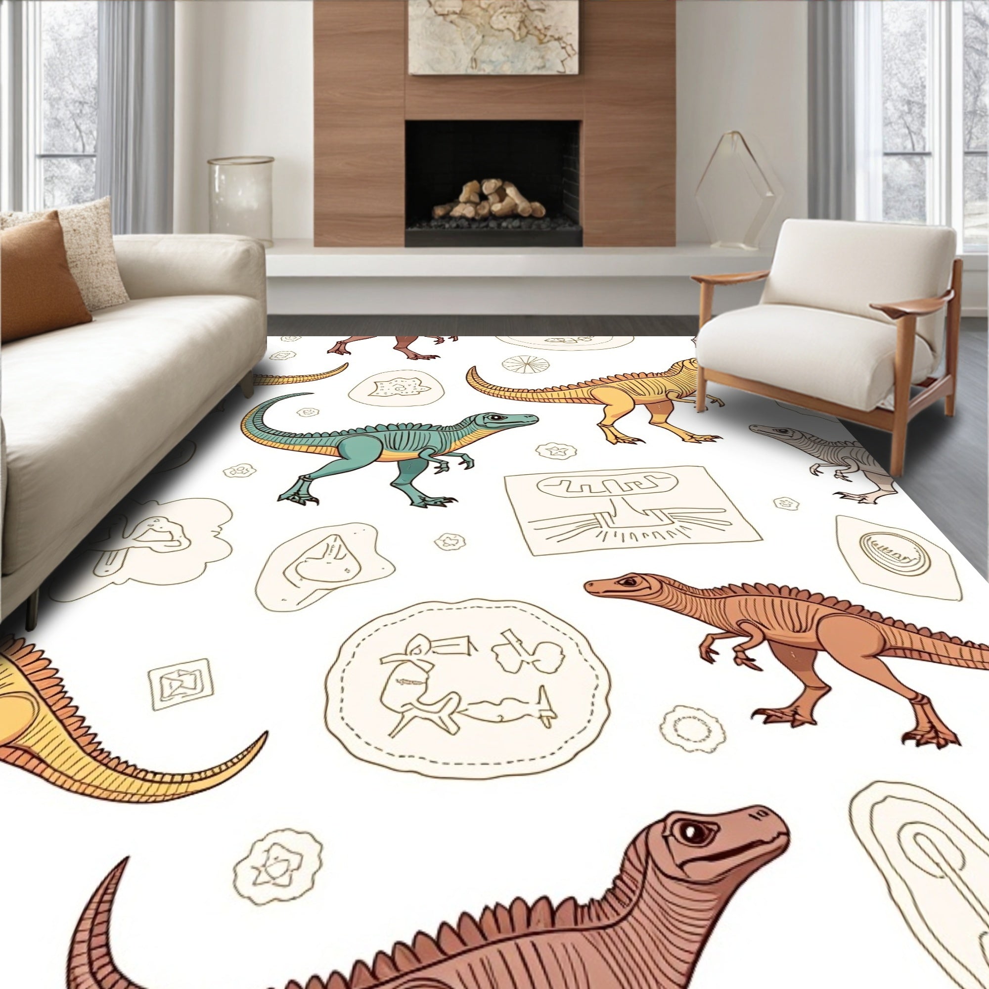 Dinosaur Fossil Sketch Collection Rug