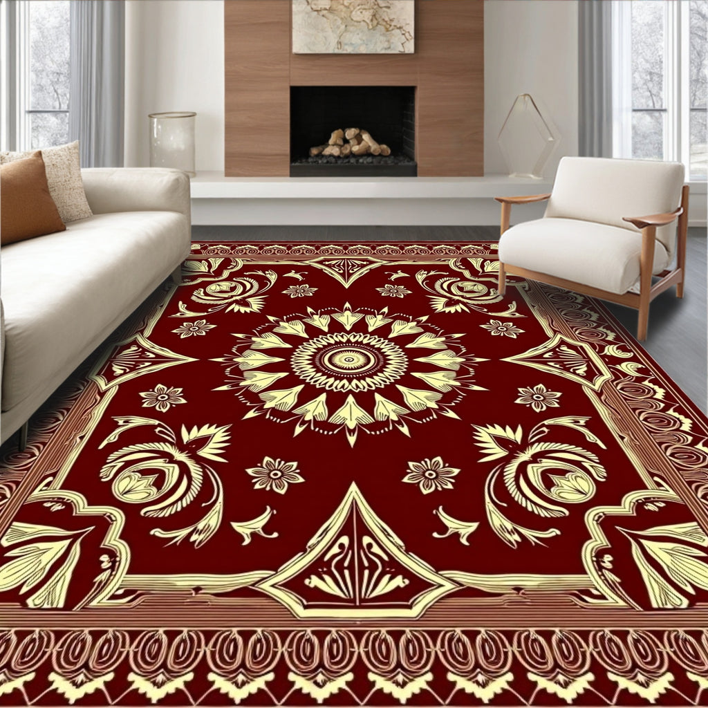 Crimson Ochre Floral Corner Medallion Rug