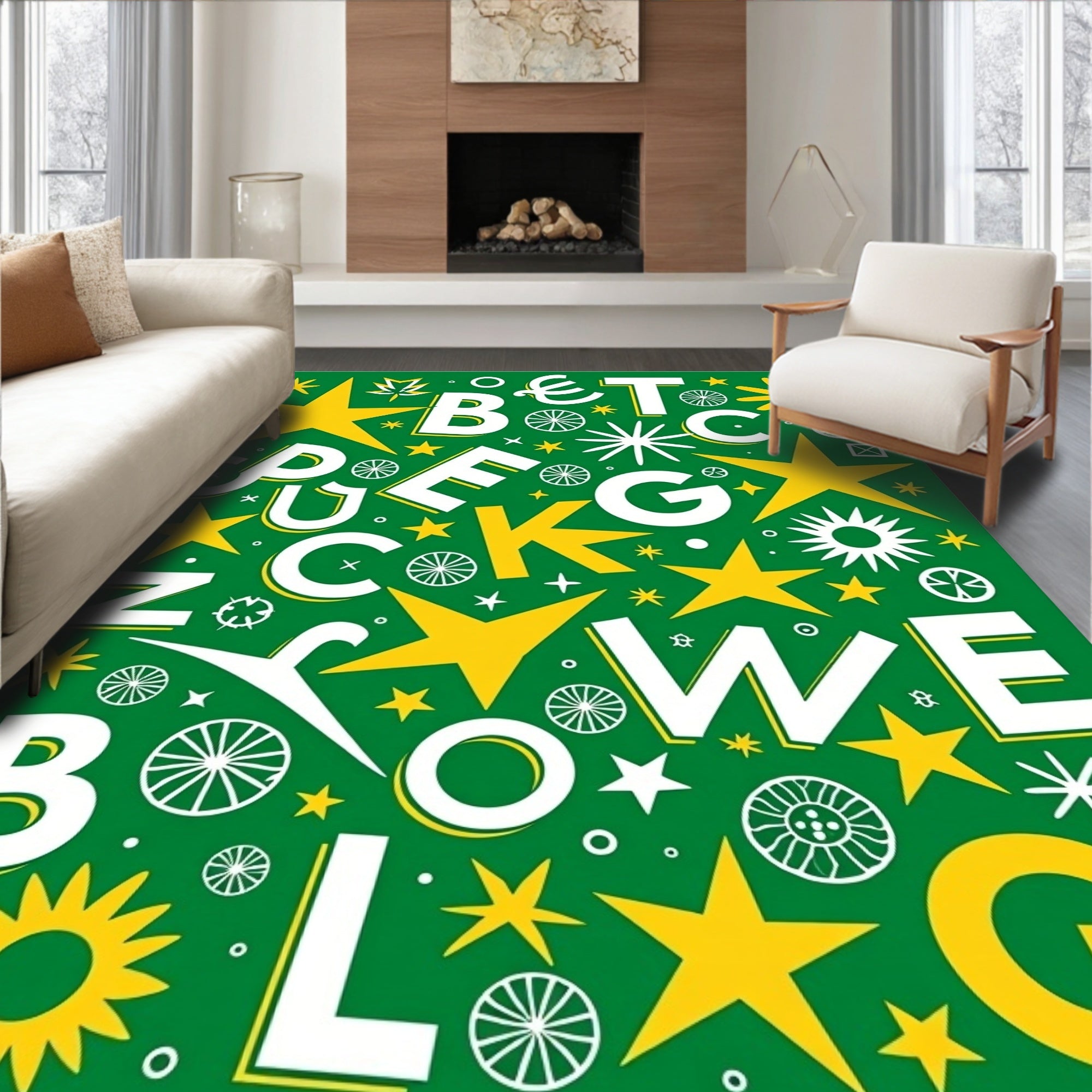 Bold Yellow Starburst Alphabet Rug