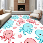Cute Blue and Pink Octopus Stars Rug