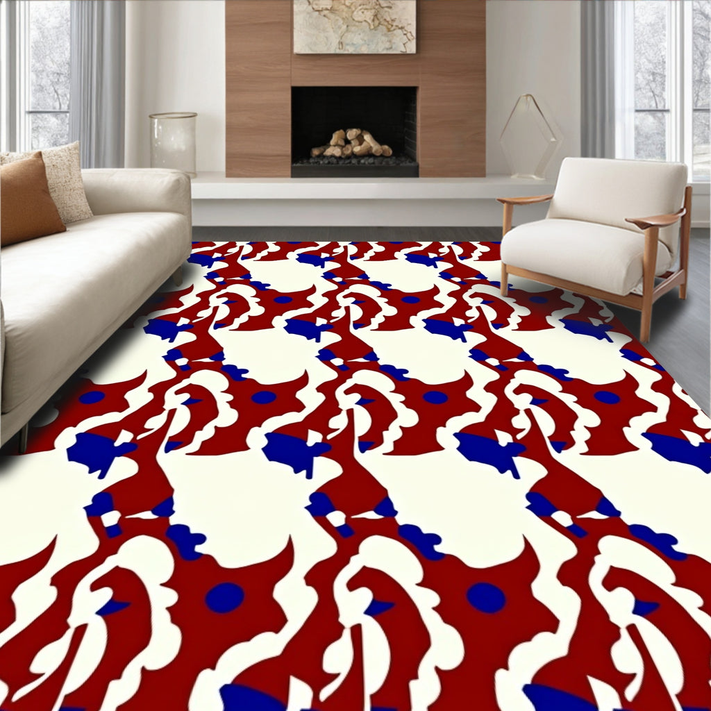 Crimson Blue Abstract Organic Flow Rug