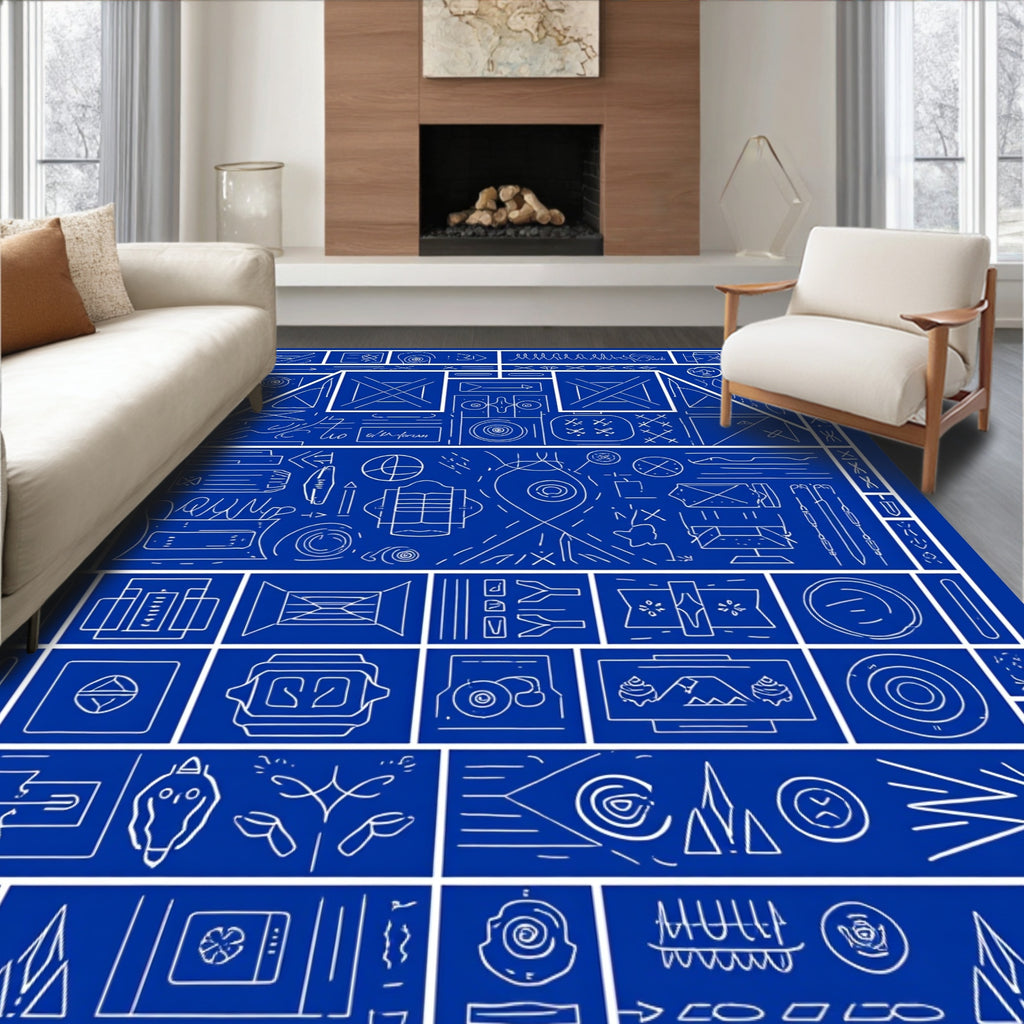 Schematic Blue Geometric Collage Rug