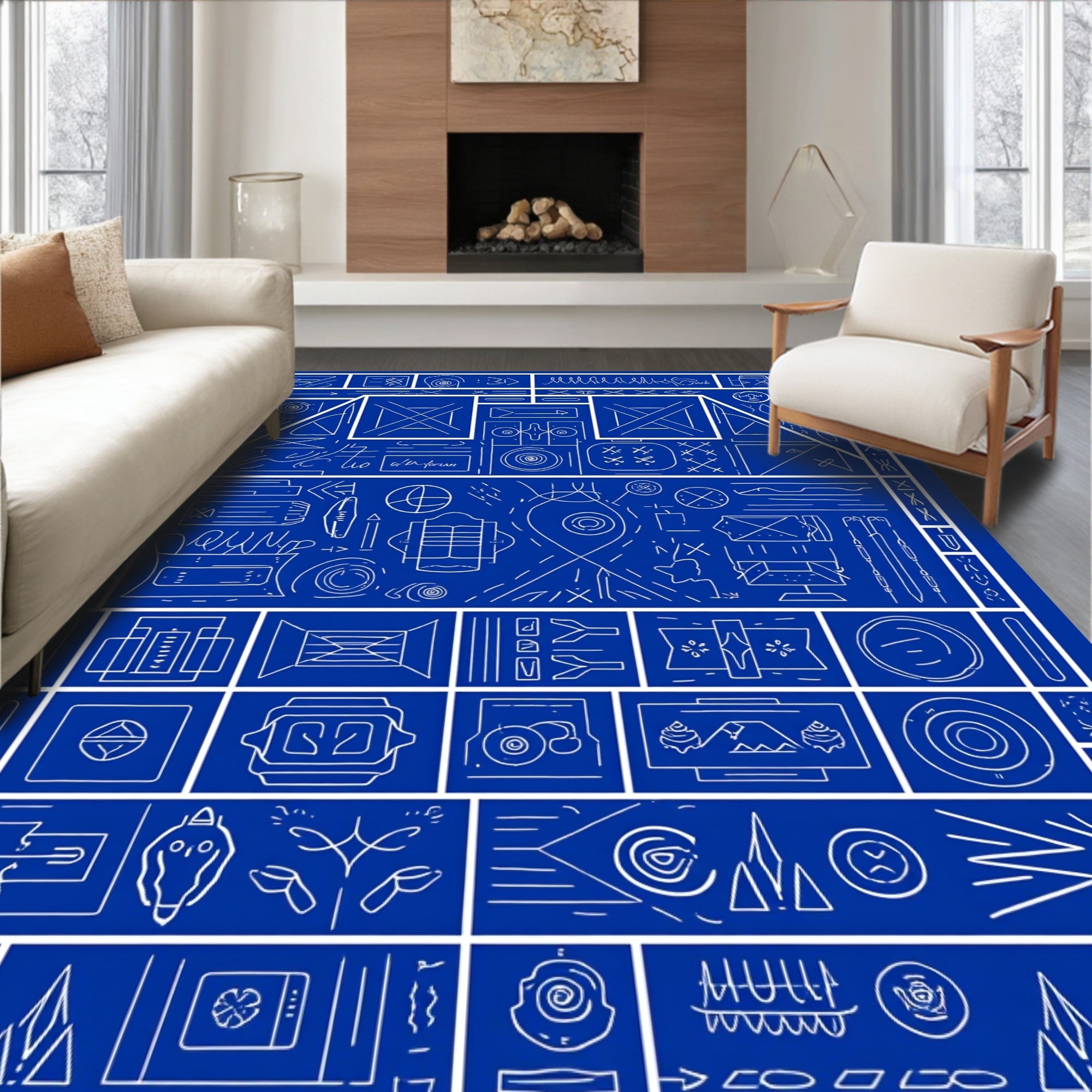 Schematic Blue Geometric Collage Rug