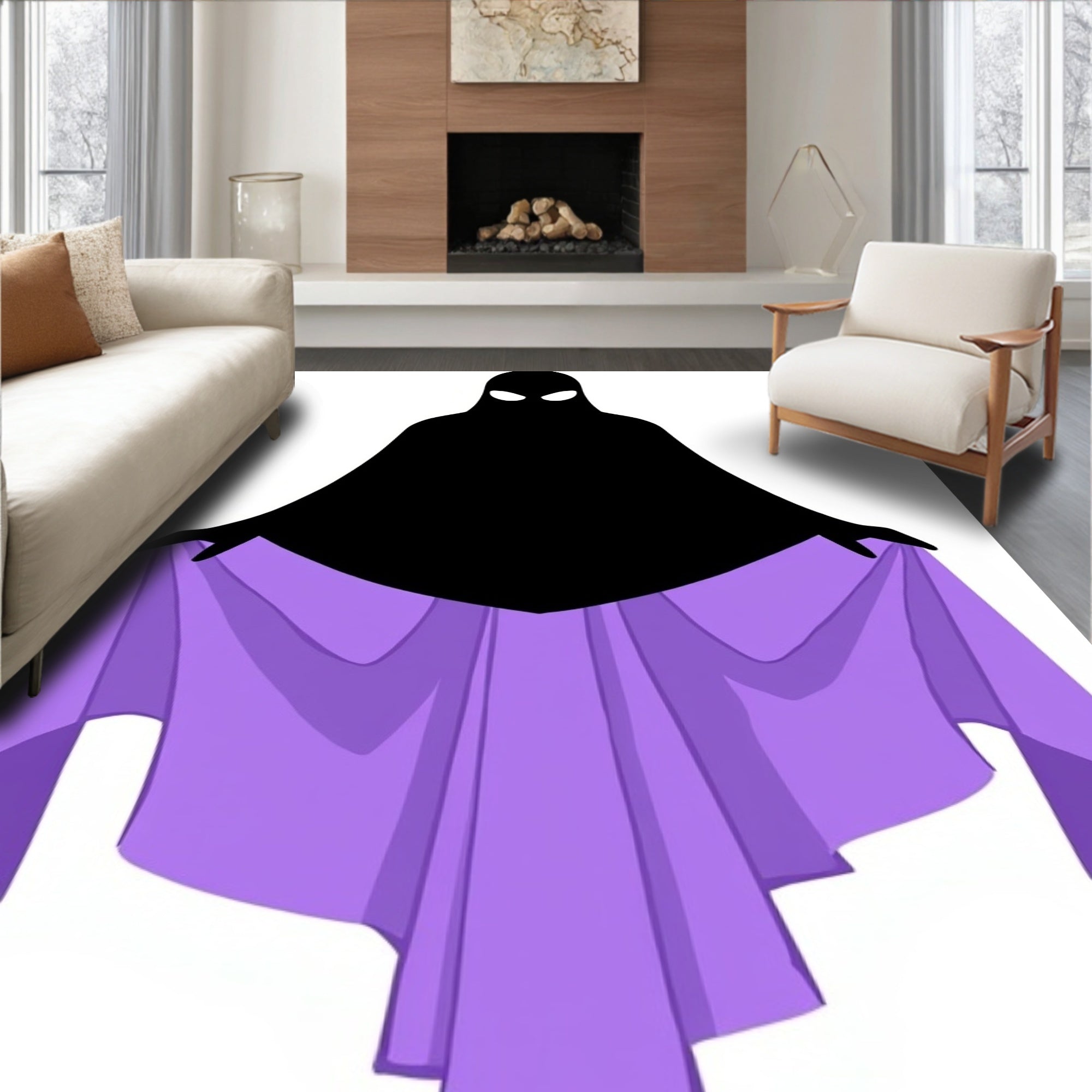 Mysterious Black Cloaked Figure Lavender Skirt Rug