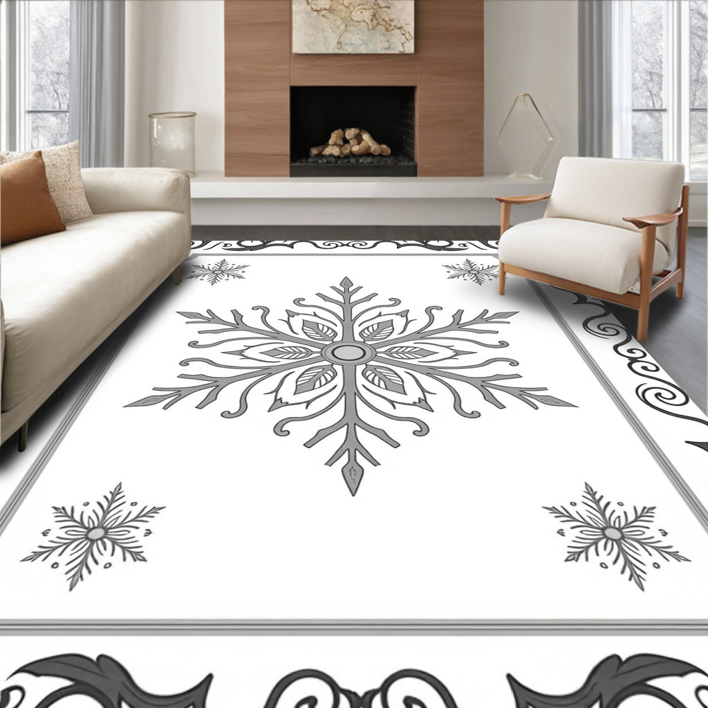 Silver Snowflake Ornate Border Rug
