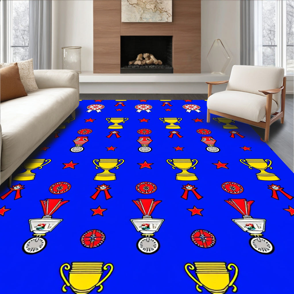 Golden Trophies Red Stars Medals Rug
