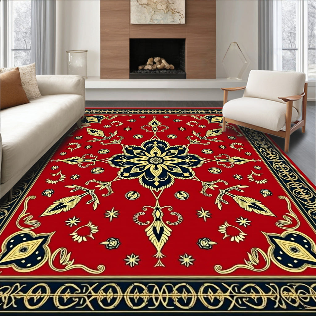 Ornate Scarlet Starburst Bloom Rug