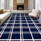 Classic Navy White Plaid Tartan Rug