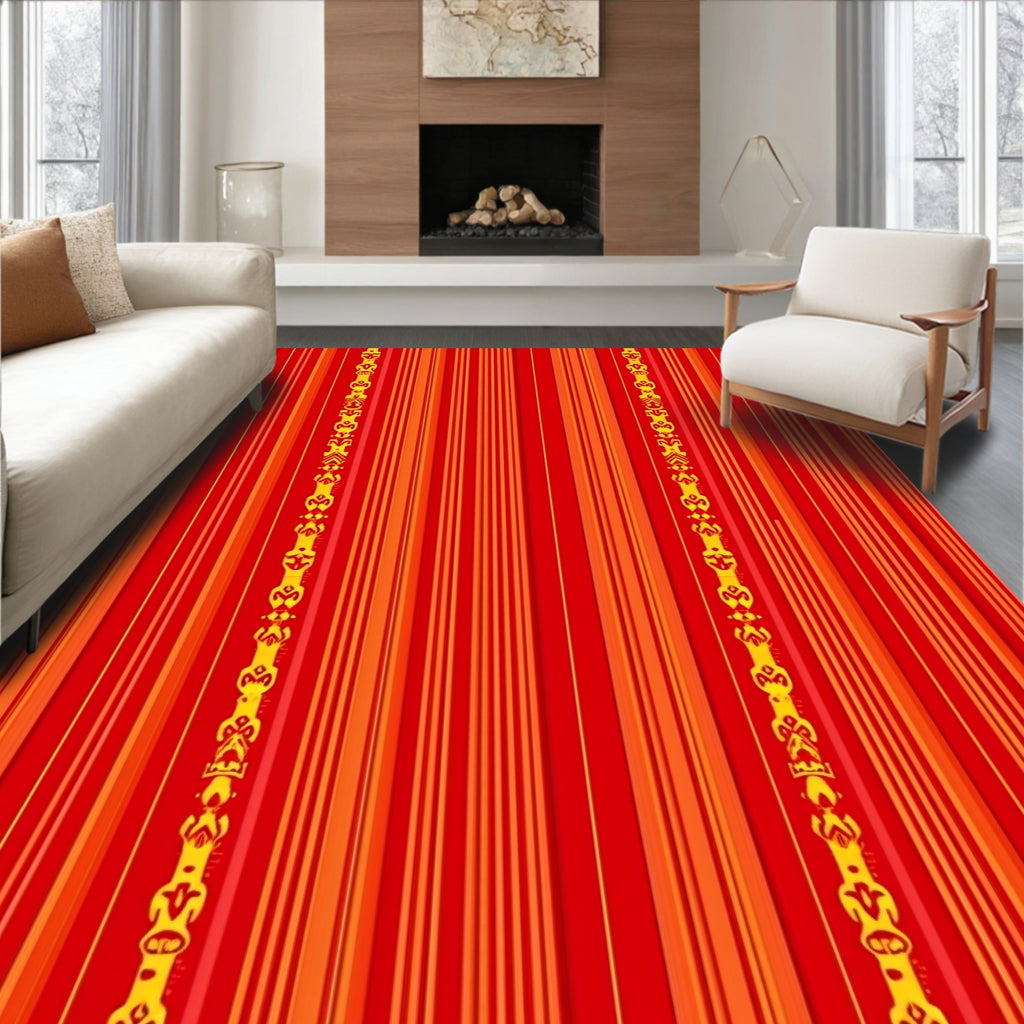 Red Orange Yellow Striped Emblem Rug