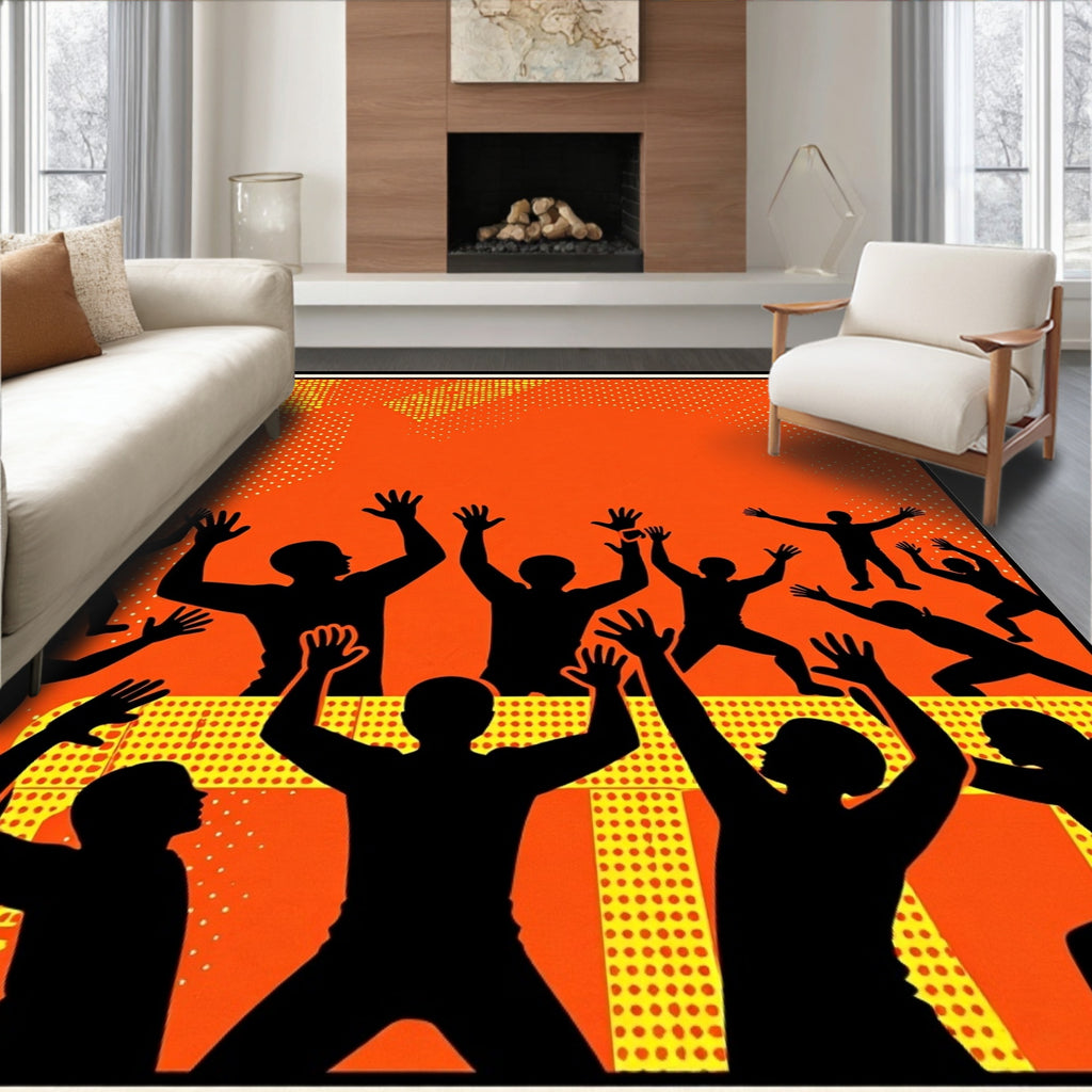 Orange Crowd Silhouette Pop Art Rug