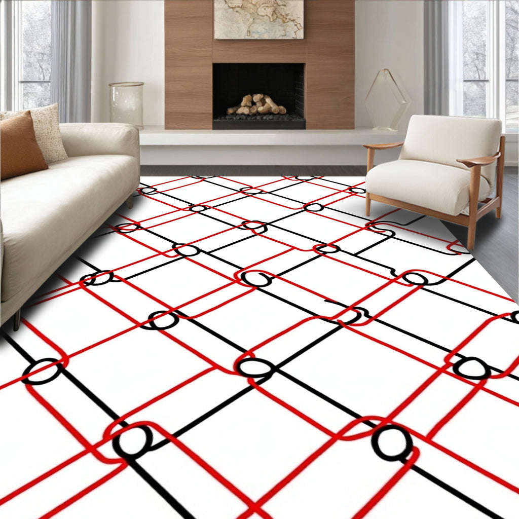 Red Black Interlocking Diamond Weave Rug