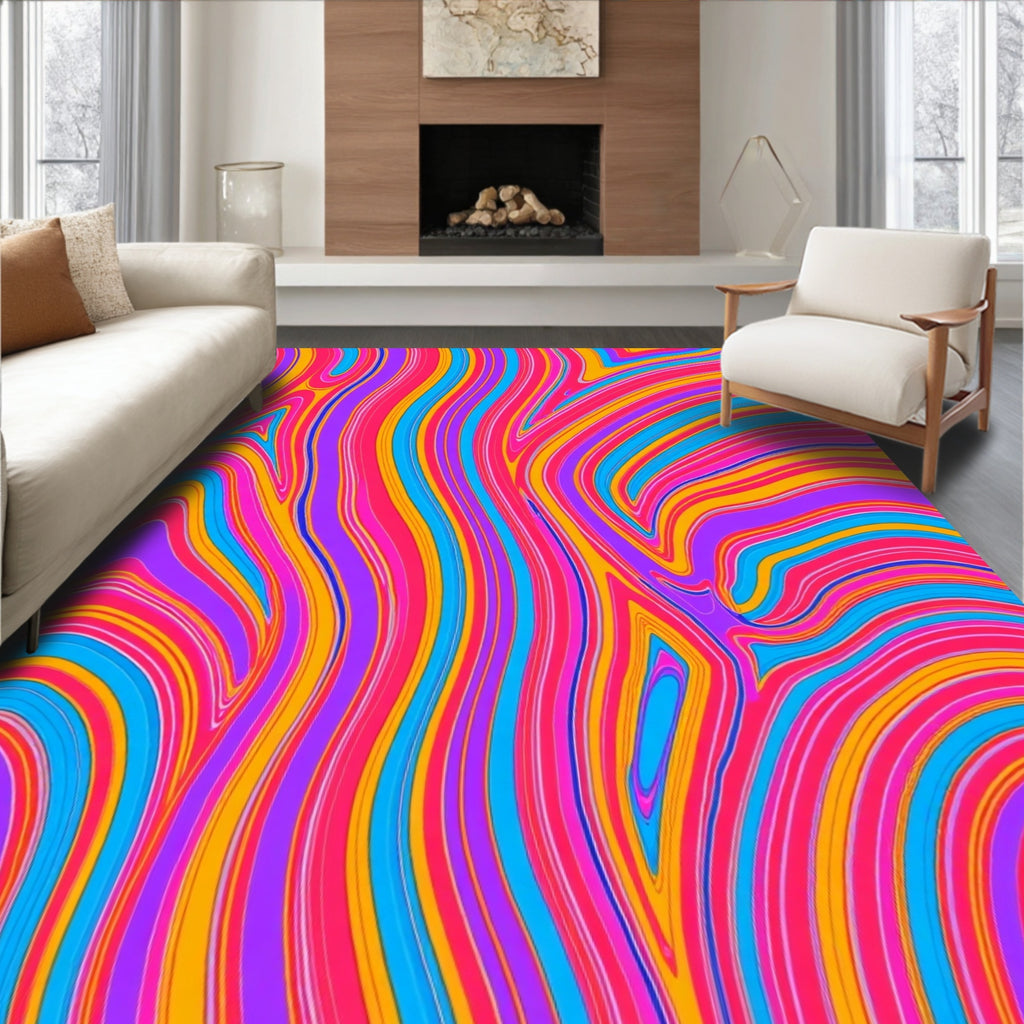 Vibrant Psychedelic Swirl Curving Stripes Rug