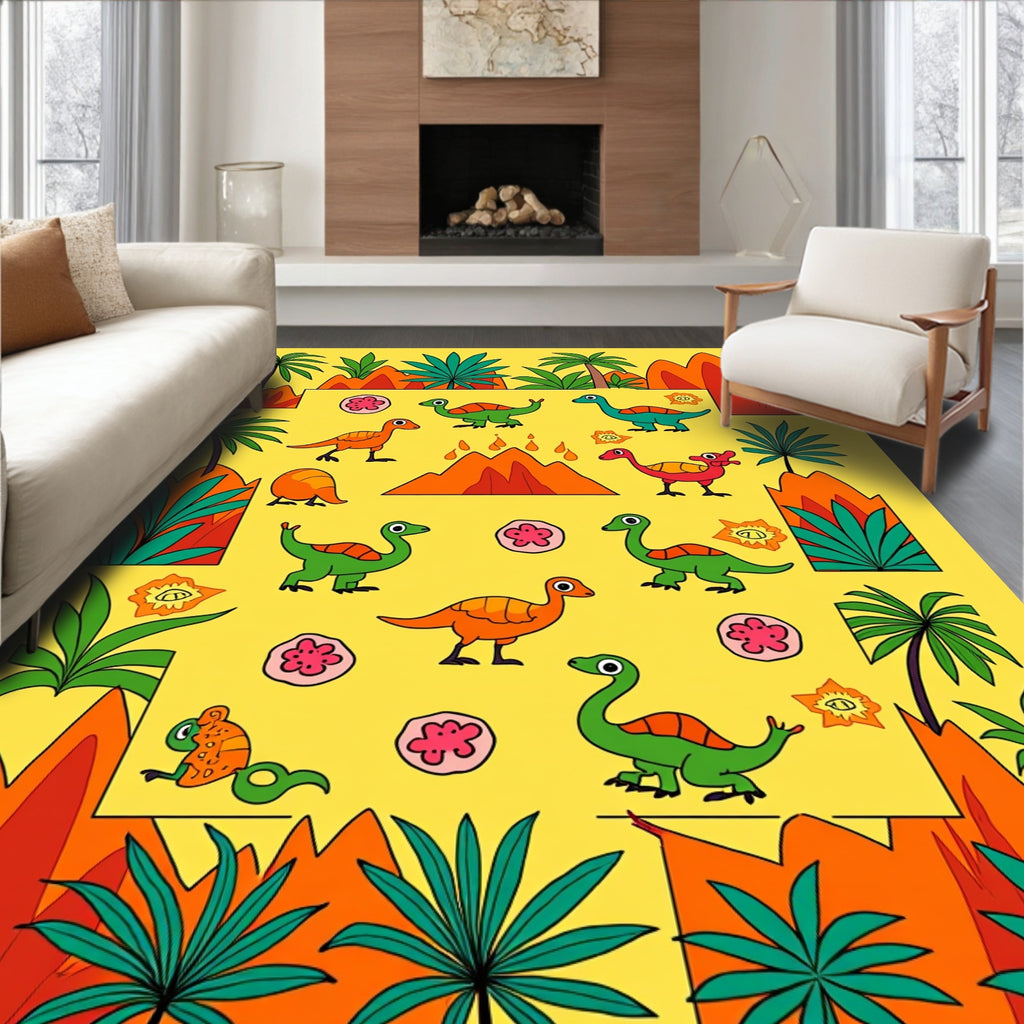 Jungle Dinosaurs And Palm Trees Rug