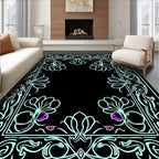Art Nouveau Floral Frame Black Rug