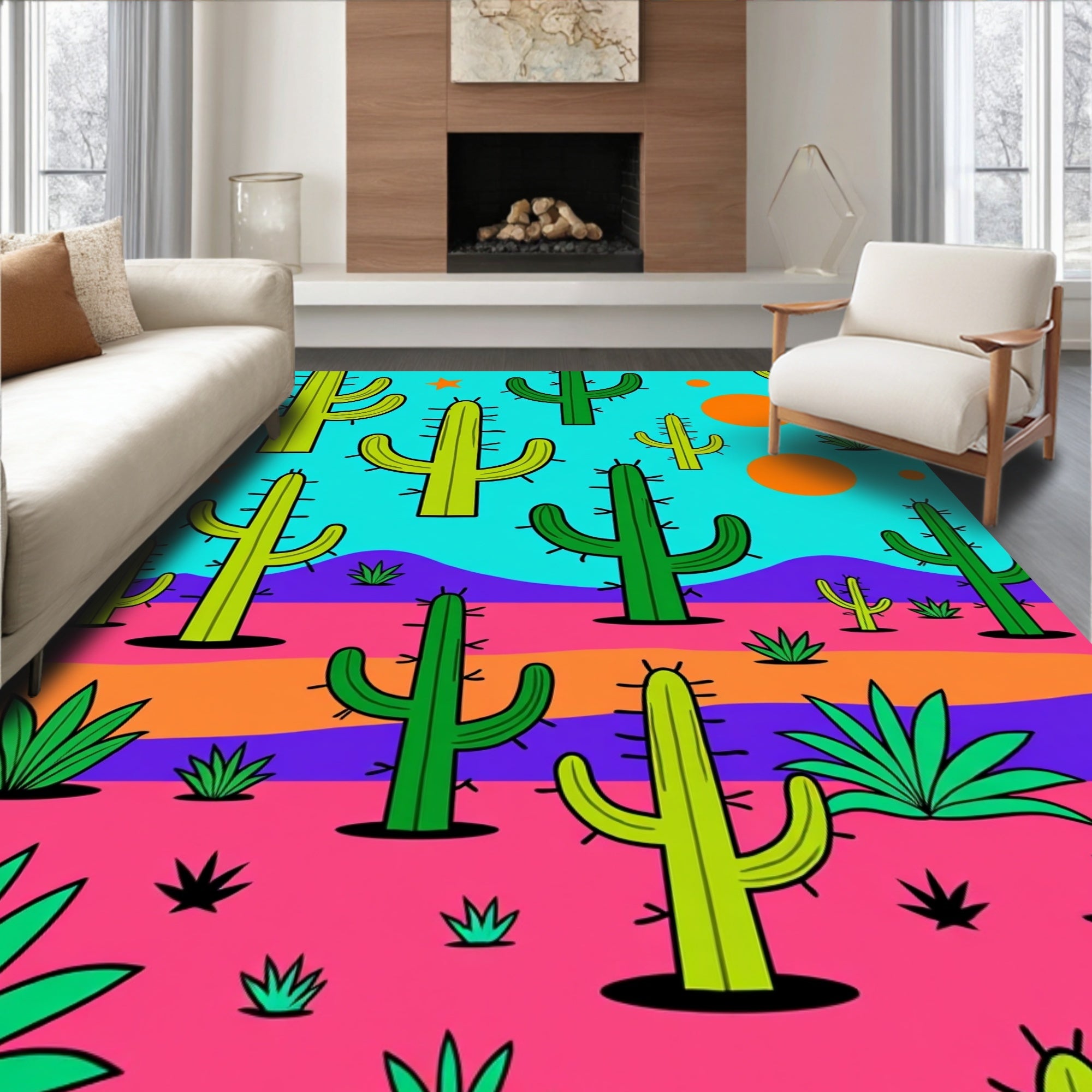 Vibrant Desert Cactus Landscape Rug