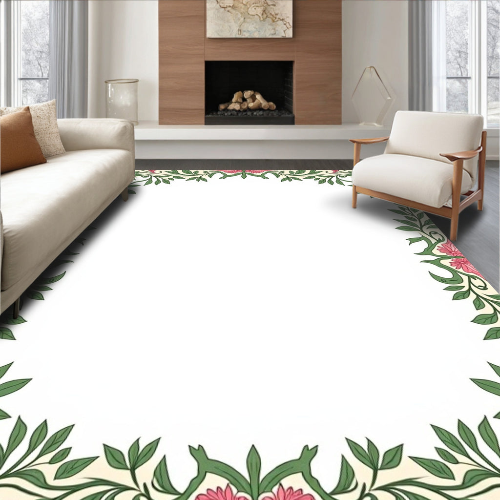 Victorian Pink Floral Vine Border Rug