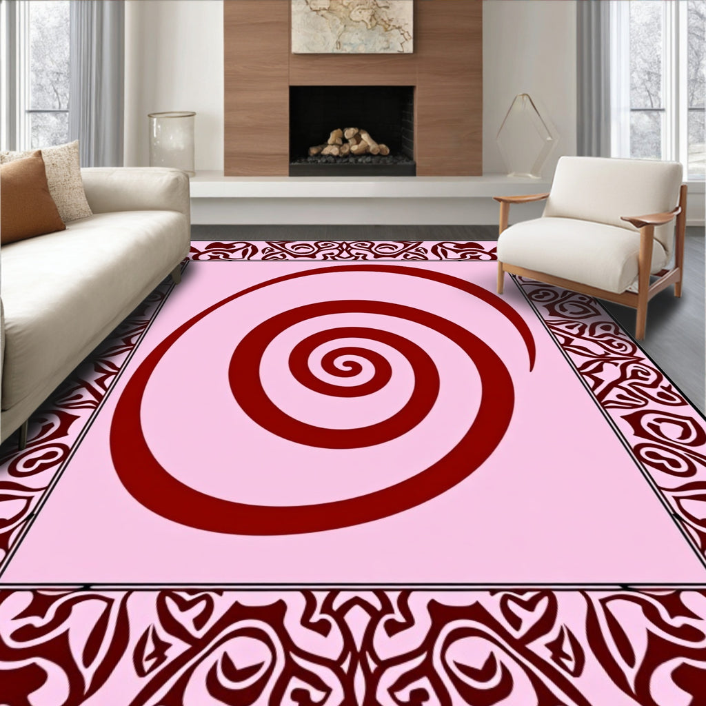 Crimson Swirl Bordered Pink Rug