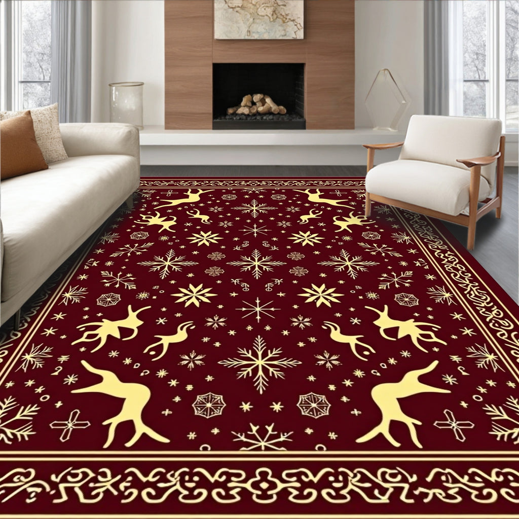 Red Deer Snowflake Border Rug