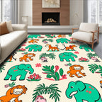 Cheery Teal Elephant Jungle Animals Rug