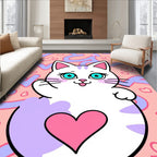 Cute White Cat Pink Heart Background Rug
