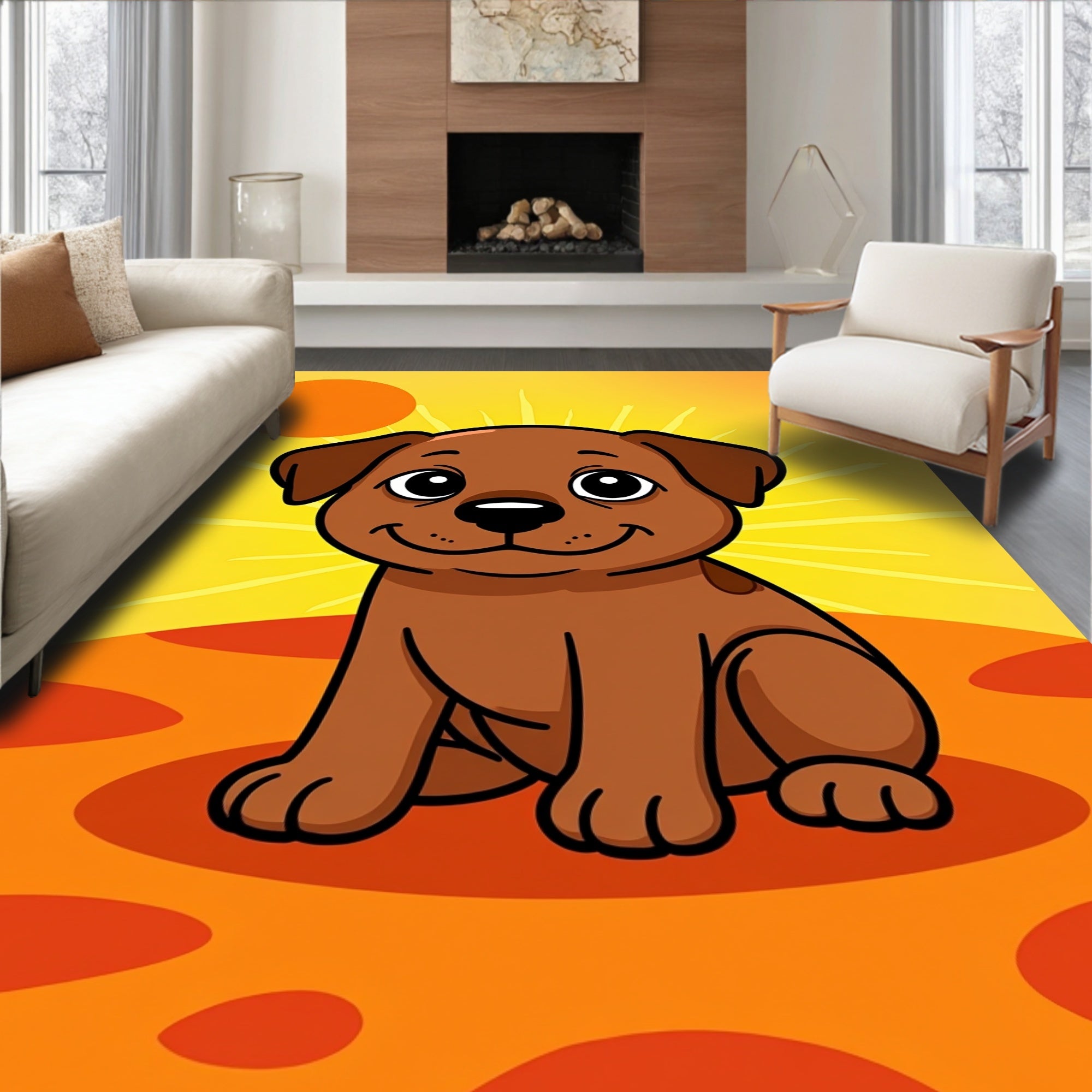 Brown Puppy Sunny Day Artwork Rug