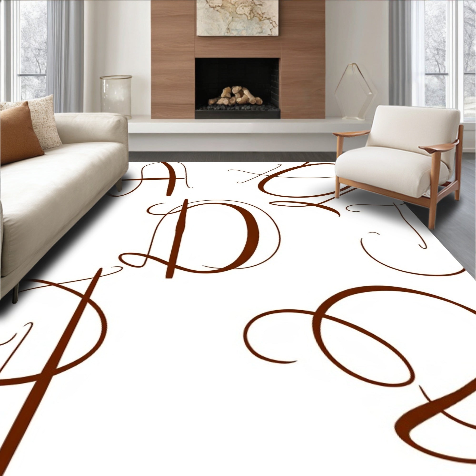 Brown Calligraphy Monogram Cluster Rug