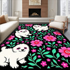 Cute White Pups Floral GardenRug Rug
