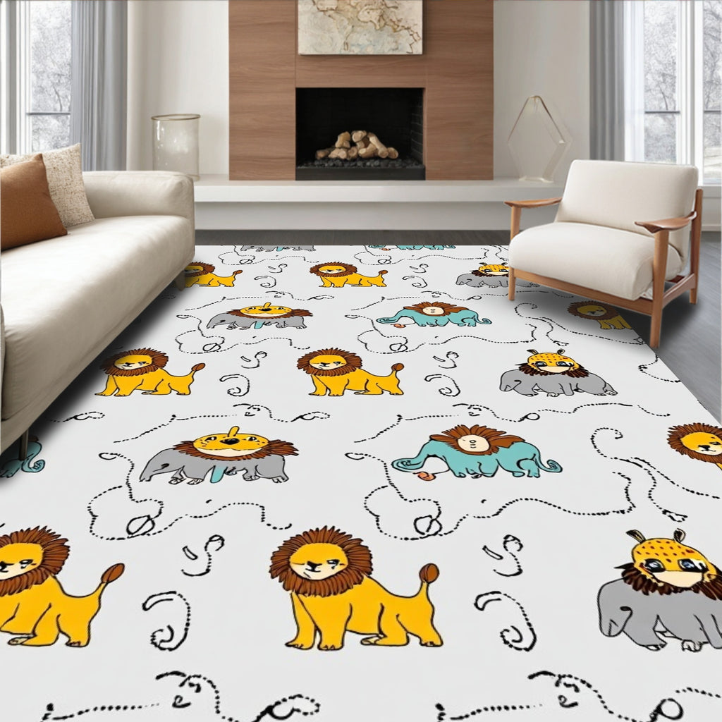 Charming Yellow Lion Elephant Circus Rug