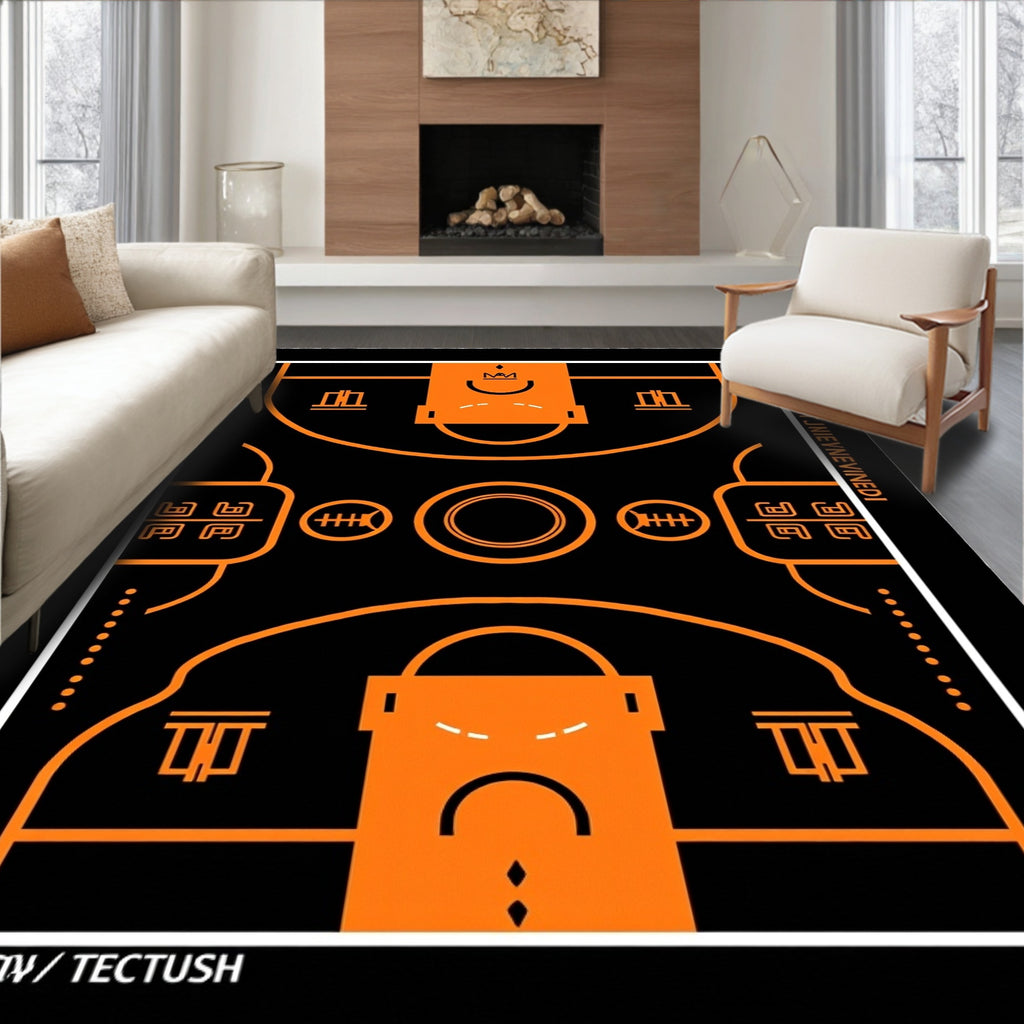 Orange Black Court Abstract Rug