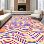 Crimson Blue Wavy Line Abstract Rug
