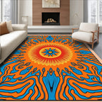 Vibrant Orange Blue Sunburst Mandala Rug