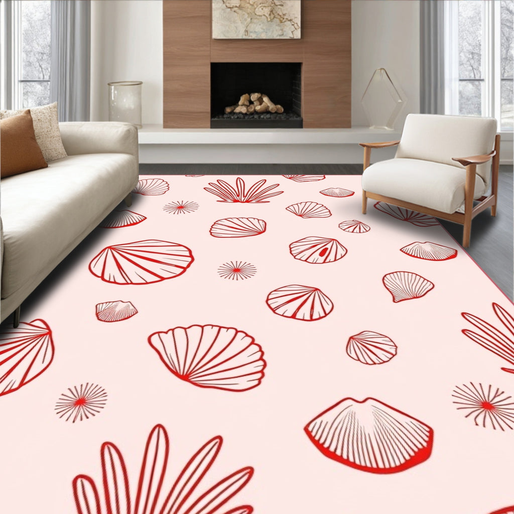 Coral Shells Outline Soft Pink Rug