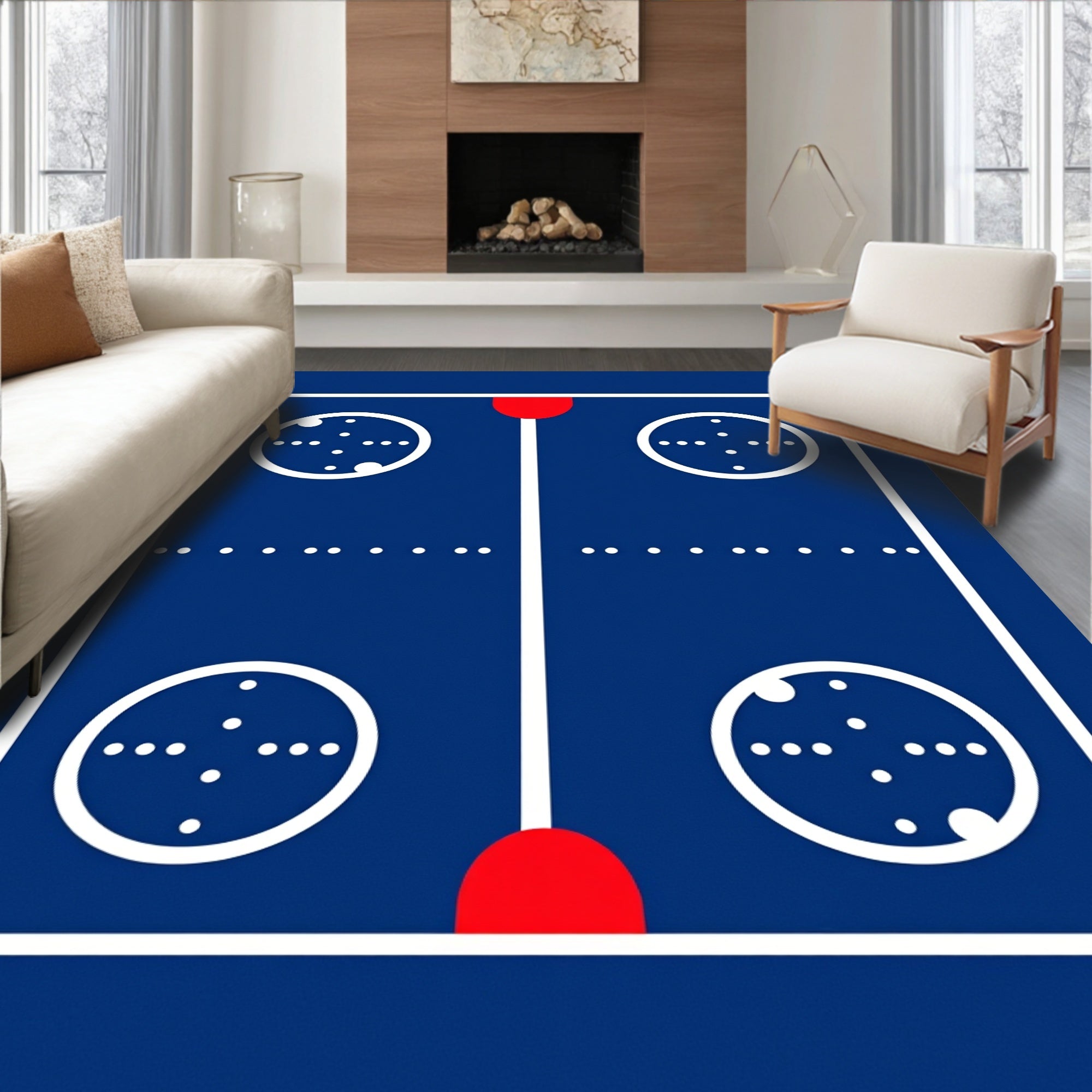 Classic Blue Red Four Circle Rug