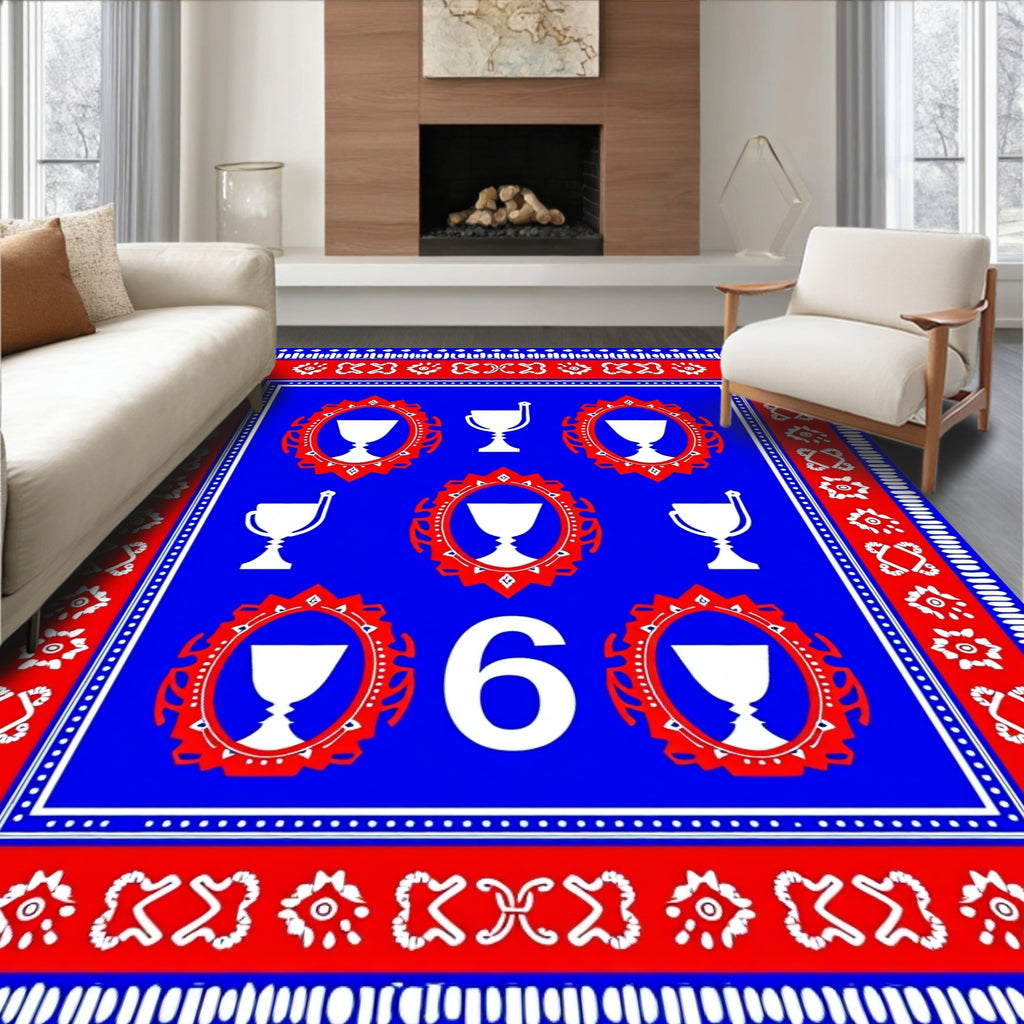 Bold Blue Trophy Medallion Number Rug