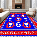 Bold Blue Trophy Medallion Number Rug