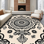 Black Cream Ornamental Mandala Rug