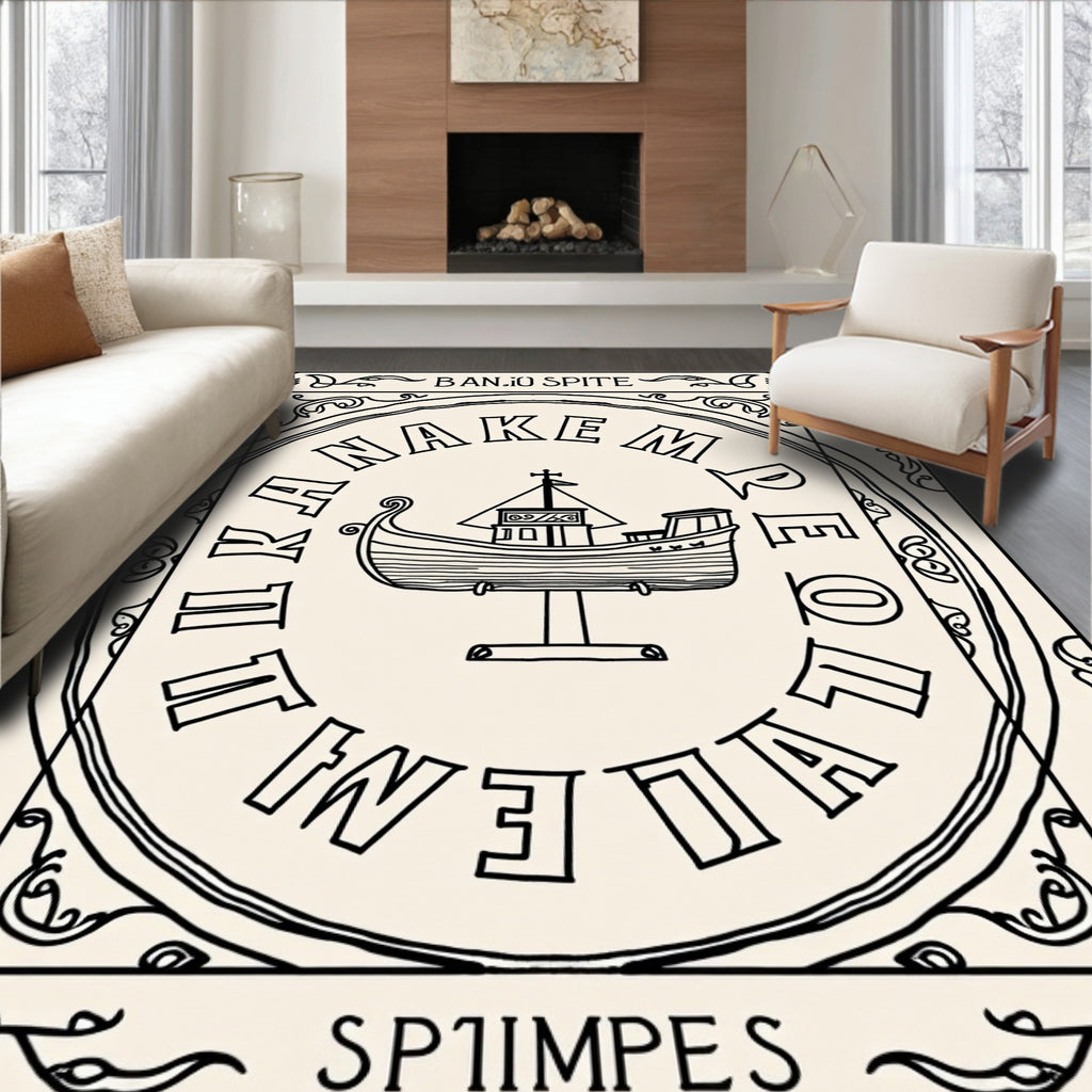 Vintage Nautical Ship Round Emblem Rug
