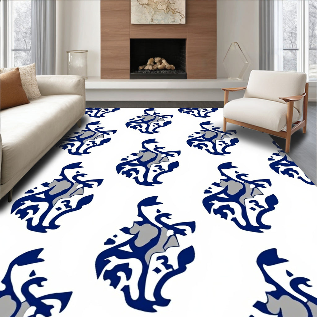 Navy Blue and Gray Stylized S-Scrolls Rug
