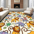 Cute Cartoon Lions Elephants Woodland Kids Rug