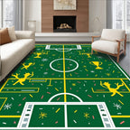 Green Golden Trophy Soccer Field Celebration Rug