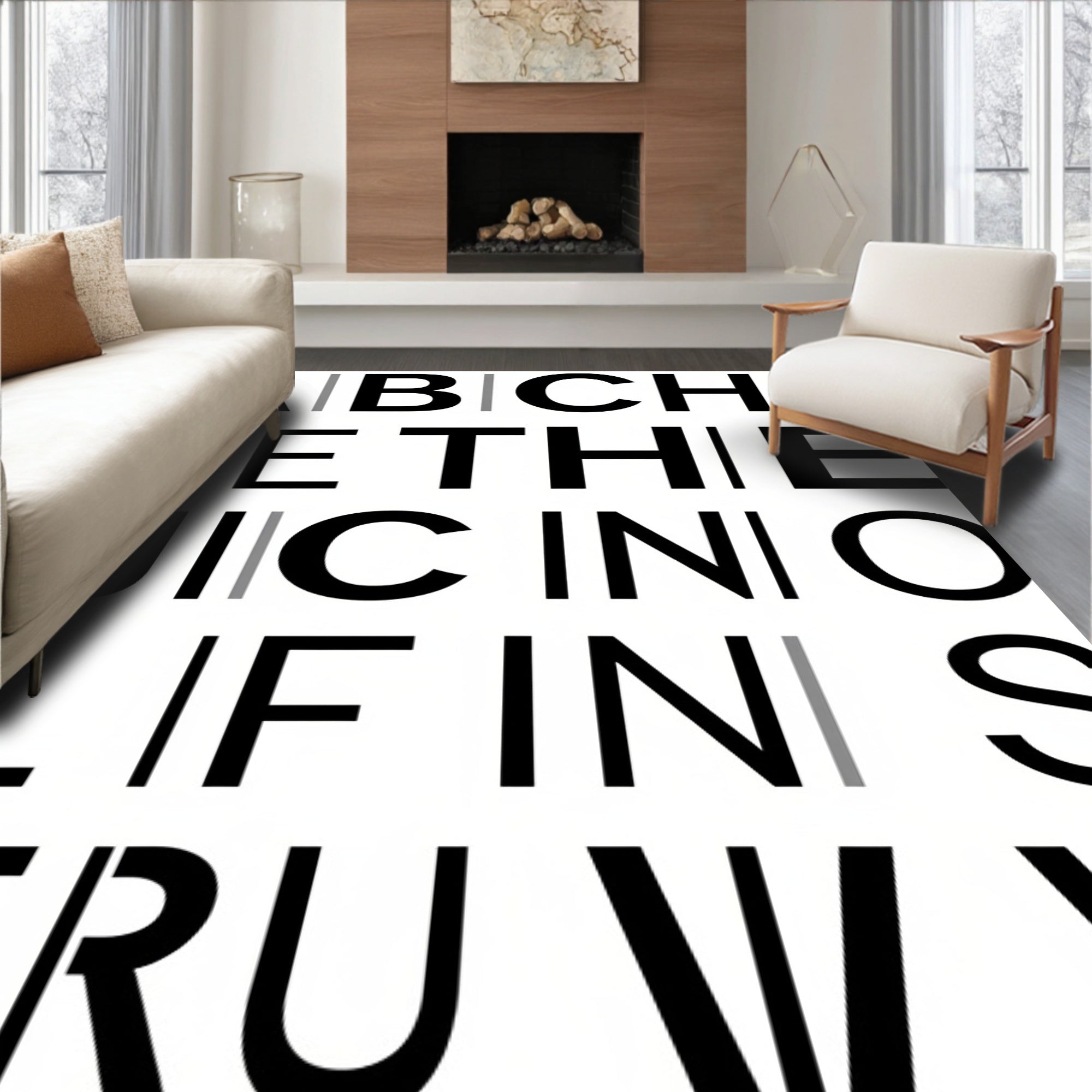 Bold Black Alphabet Grid Rug