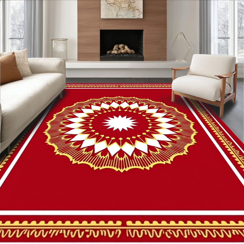Crimson Gold Radial Sunburst Medallion Rug